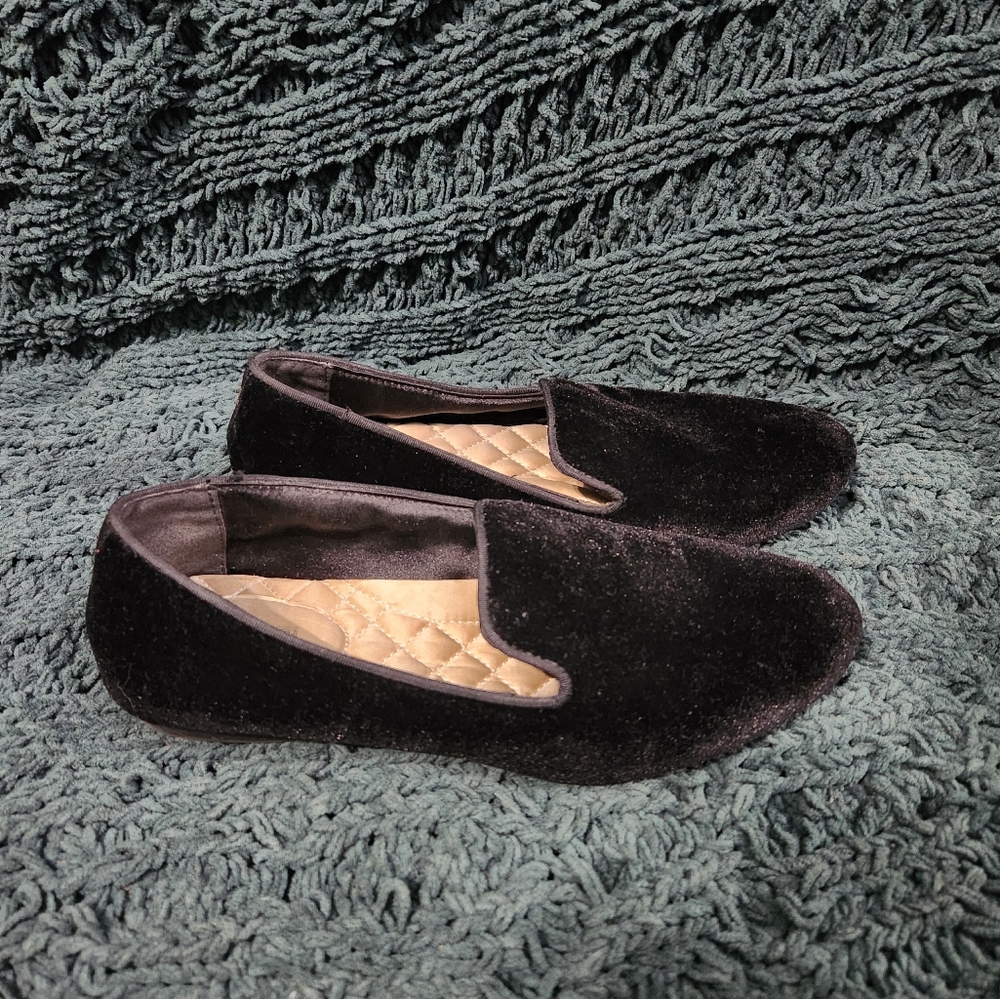 Birdies Black Velvet Slip On Flats